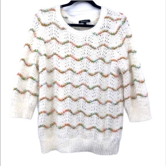 Relativity women’s Cream eyelash sweater Strip L - Picture 1 of 10
